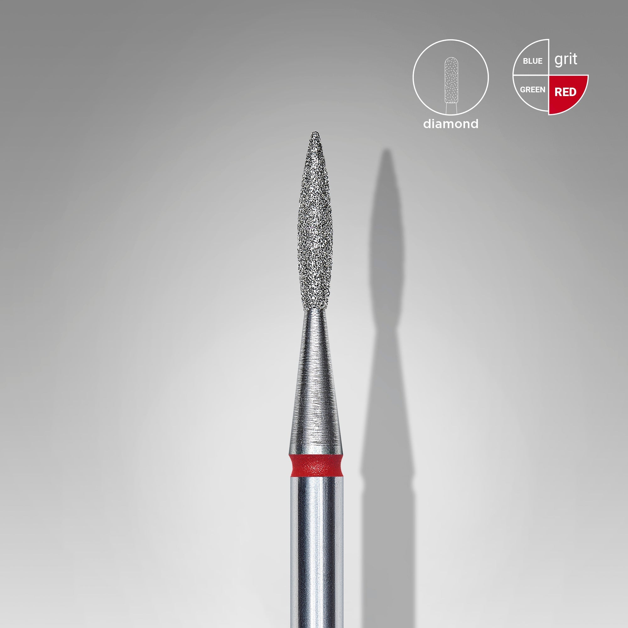 Diamond nail drill bit pointed flame red EXPERT head diameter 1,6 mm / working part 8 mm